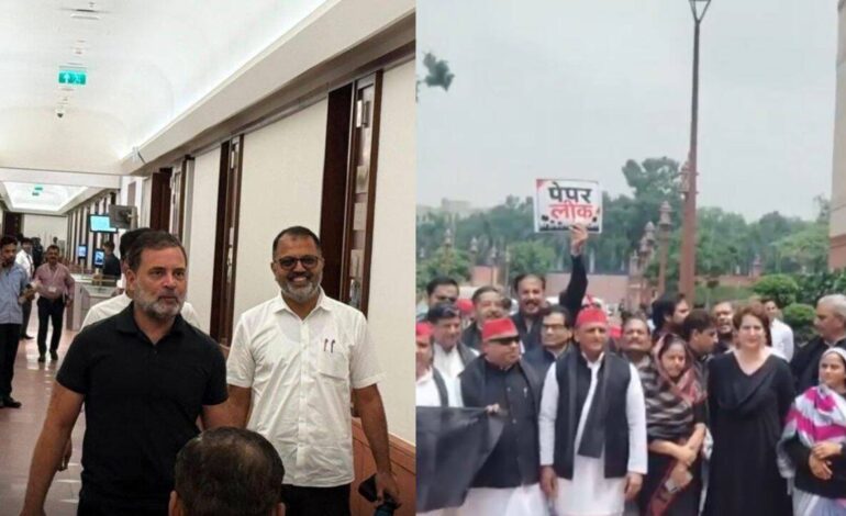 Rahul Gandhi and Opposition Stun Parliament in Black Protest Over NEET Controversy | India News