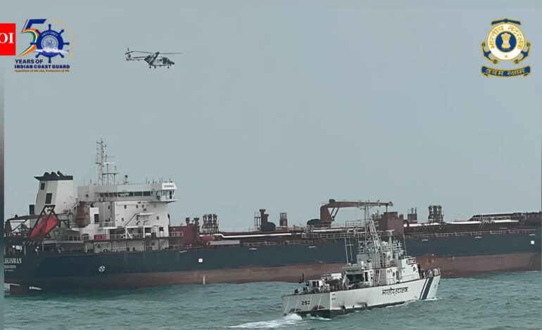 Indian Coast Guard: Coast Guard airlifts ailing seafarer from ship off Gujarat coast despite rough seas, adverse weather | India News