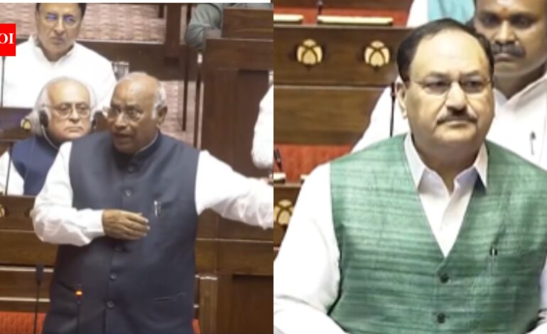 Watch: Stormy scenes in Rajya Sabha as Kharge, Nadda clash over police action against student protesters | India News