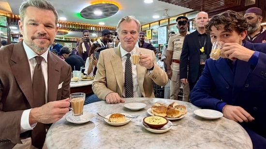 Inside Christopher Nolan, Tom Holland, Matt Damon’s chai break before The Odyssey Mumbai premiere. See pics