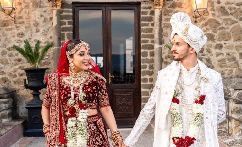 This 50-person intimate wedding brought Gujarati and Romanian traditions together at an Italian castle