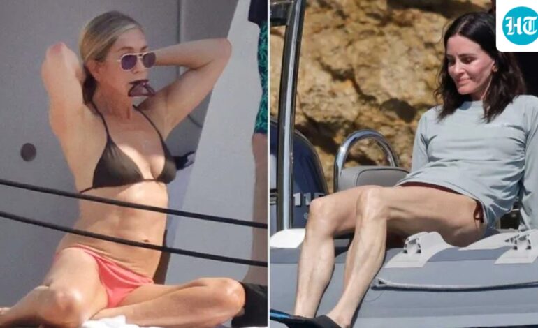 Friends co-stars Jennifer Aniston and Courteney Cox enjoy holiday in Spain alongside Pedro Pascal, Jim Curtis