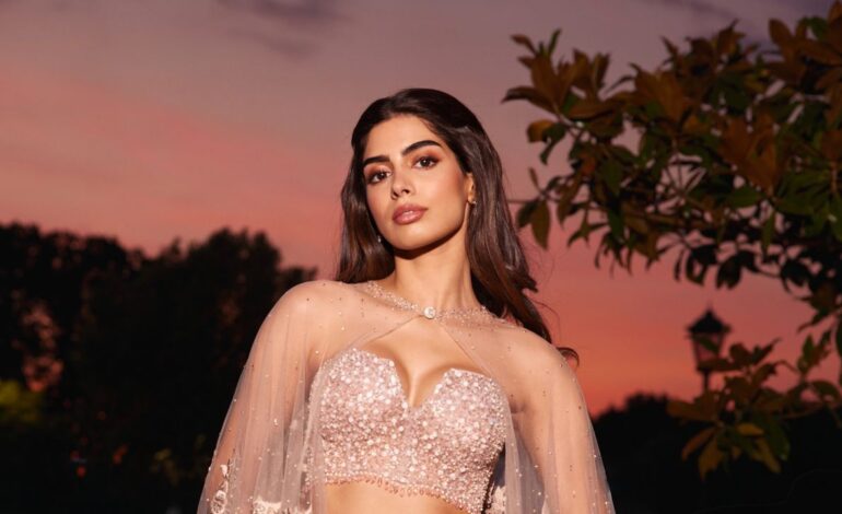 Khushi Kapoor ditches the dupatta for a crystal-encrusted cape with her Tarun Tahiliani lehenga