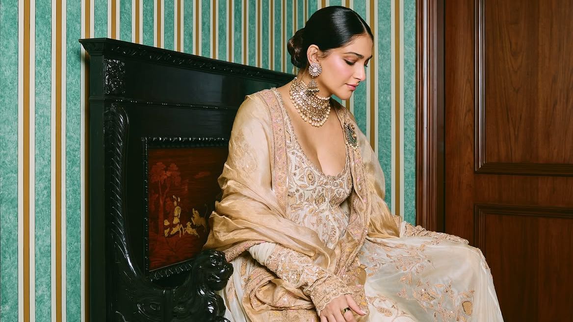 Sonam Kapoor’s sheer ivory Anamika Khanna anarkali is signaling the comeback of the classic silhouette