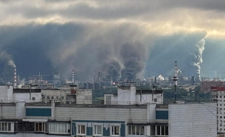 Ukraine’s drones hit a major Russian oil refinery, sparking fire