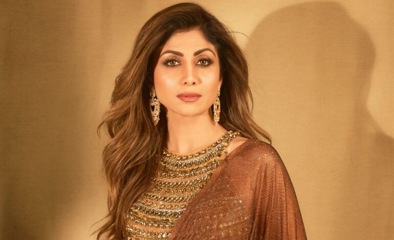 Shilpa Shetty Kundra’s sheer mocha sari is great, but the bejewelled blouse is even better