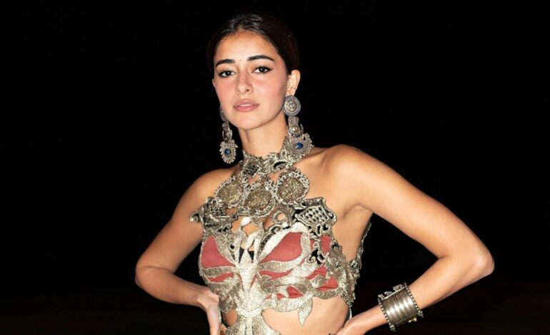 Ananya Panday’s Anamika Khanna corset features antique metal embellishments and embroidered mirrors