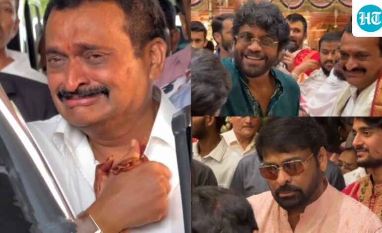 Bandla Ganesh breaks down at daughter’s wedding; refuses to let go of her hand. Chiranjeevi, Nagarjuna, Venkatesh attend