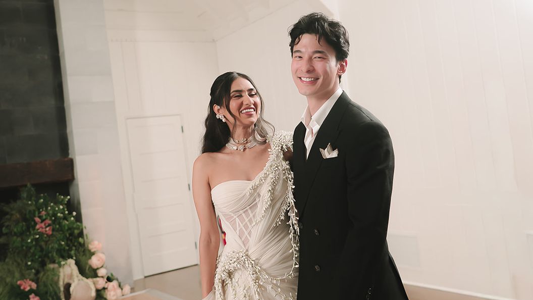 At this Indian-Korean wedding, the bride wore a Gaurav Gupta gown covered in her grandmother’s favourite flower