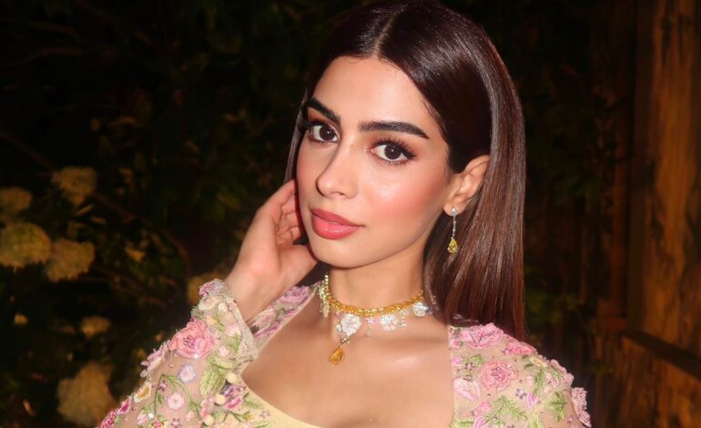 Handcrafted floral appliqués steal the spotlight on Khushi Kapoor’s butter yellow Manish Malhotra lehenga