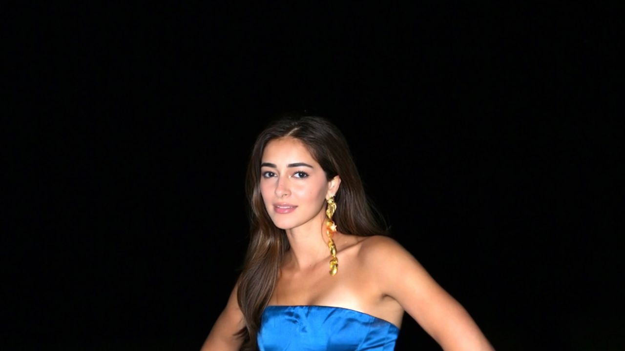 Ananya Panday wore a blue Gauri & Nainika gown with a ’60s-inspired bow and train