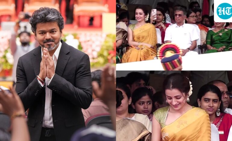 Trisha Krishnan sits with Vijay’s parents as she attends Independence Day event in Chennai. Watch