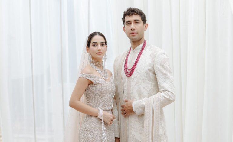 For her wedding in New Delhi, the bride embroidered her love story onto her Kresha Bajaj ensemble