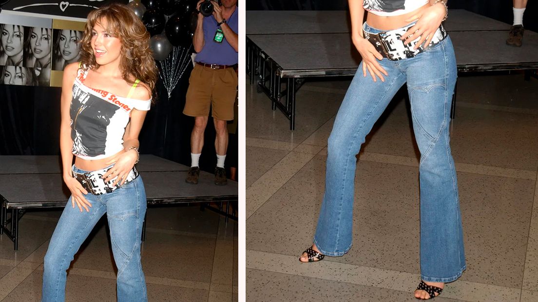 How to style strappy sandals from the 2000s with flared jeans
