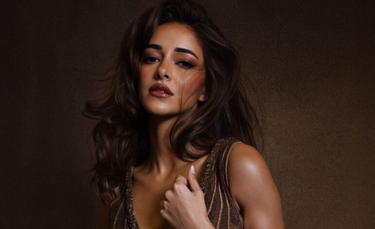 Ananya Panday’s trompe-l’oeil column dress from Rahul Mishra was entirely hand-embroidered with threads