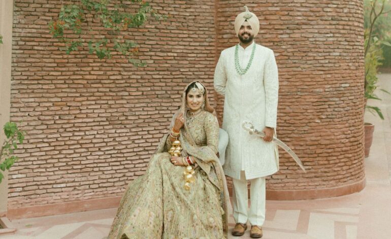 30 artisans spent over 200 hours embroidering this bride’s antique gold wedding lehenga
