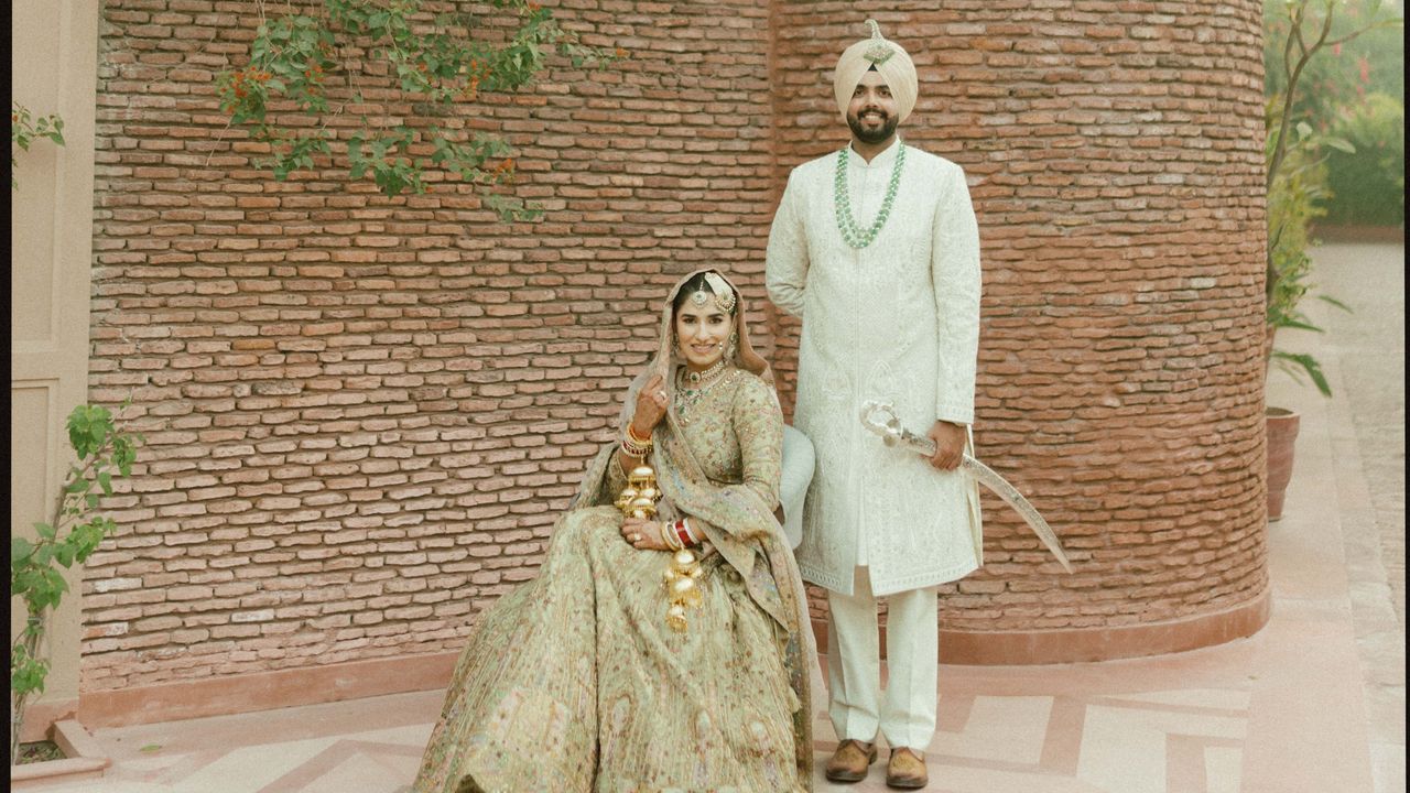 30 artisans spent over 200 hours embroidering this bride’s antique gold wedding lehenga